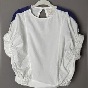 TIA CIBANI white cotton girls bubble shell shirt sleeve blouse, 3/4 T